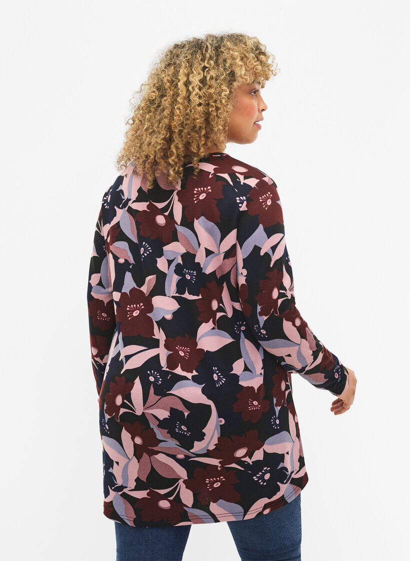 Gebloemde blouse met lange mouwen, Black Rose Flower, Model image number 1