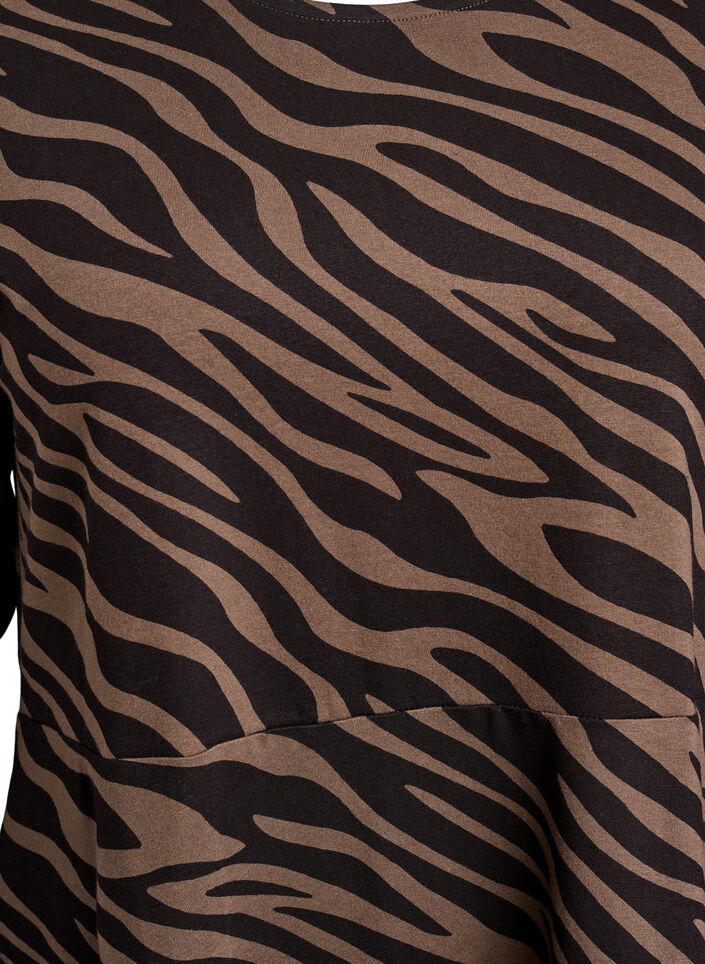 Jurk met lange mouwen, ronde hals en zebraprint, Walnut Zebra, Packshot image number 2