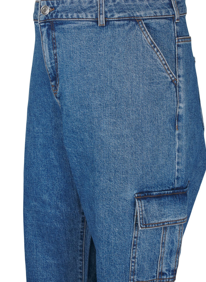 Cargo jeans met hoge taille, Blue Denim, Packshot image number 2