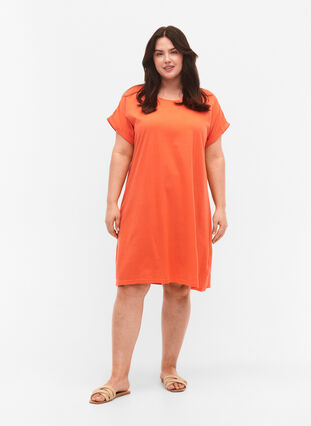 2-pack katoenen jurk met korte mouwen, Living Coral / Black, Model image number 2