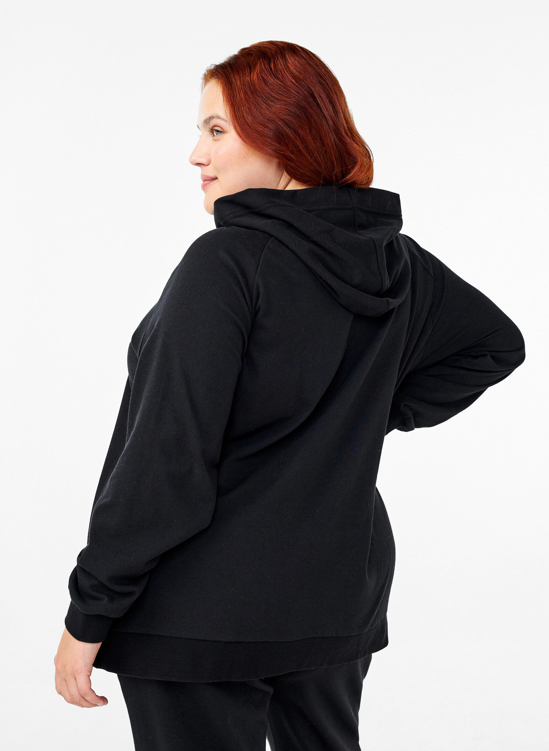 ZizziSweatvest met capuchon en zakken, Zwart, Model image number 2