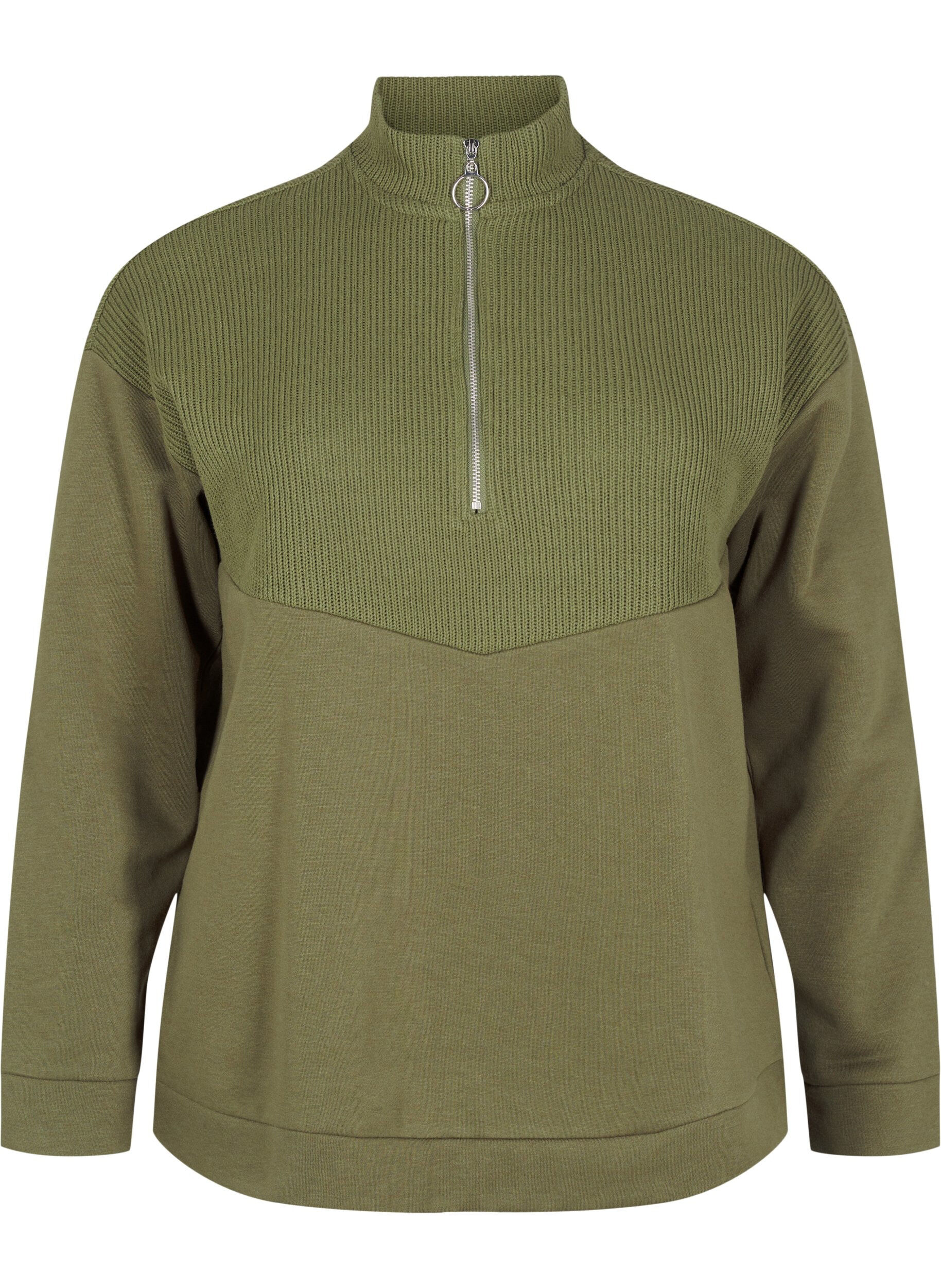 Zizzi Sweatshirt met gebreide kleding en ritssluiting, Winter Moss, Packshot image number 0