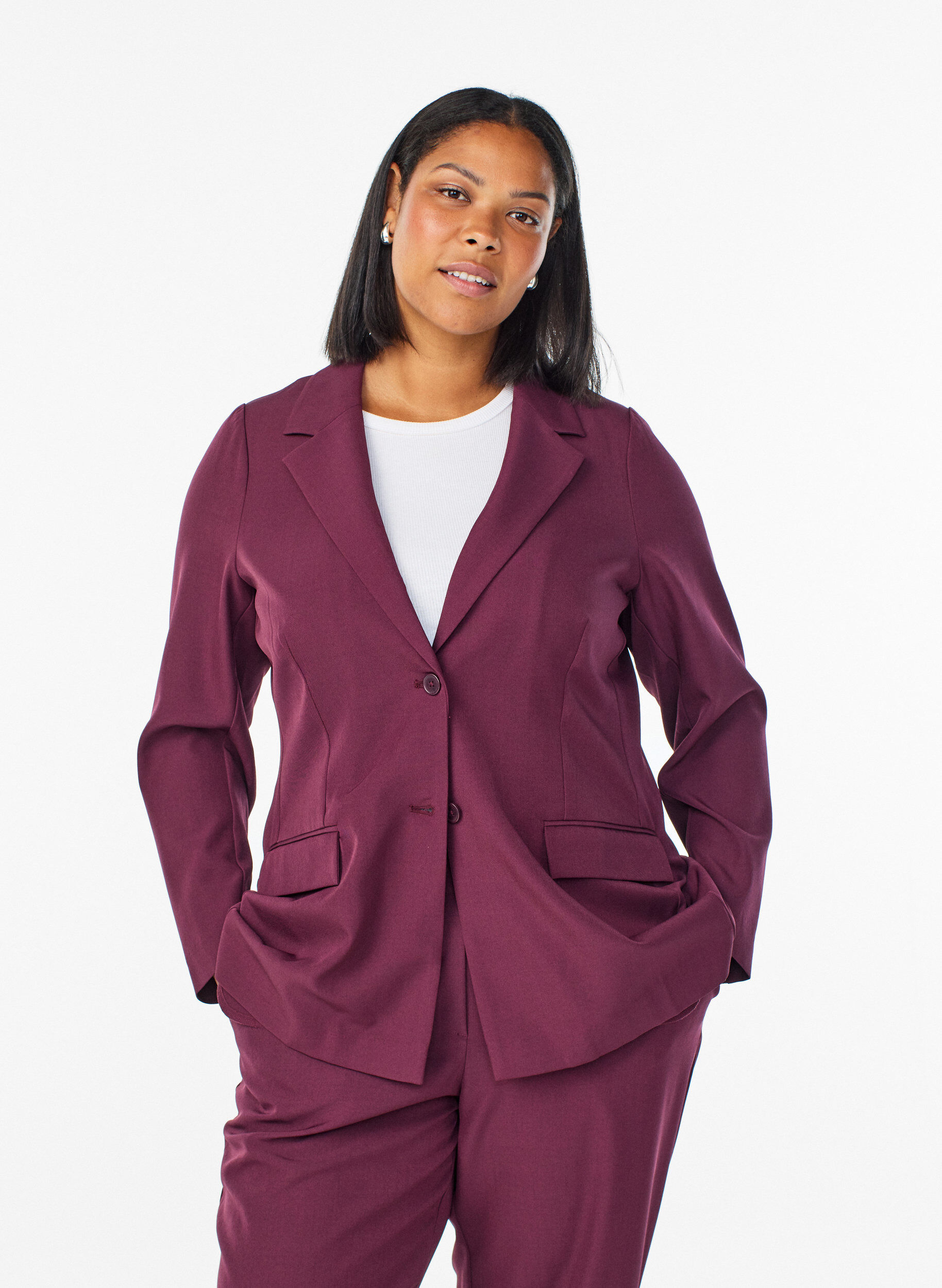 Blazer met zakken en splitjes, Donker Bordeaux, Model