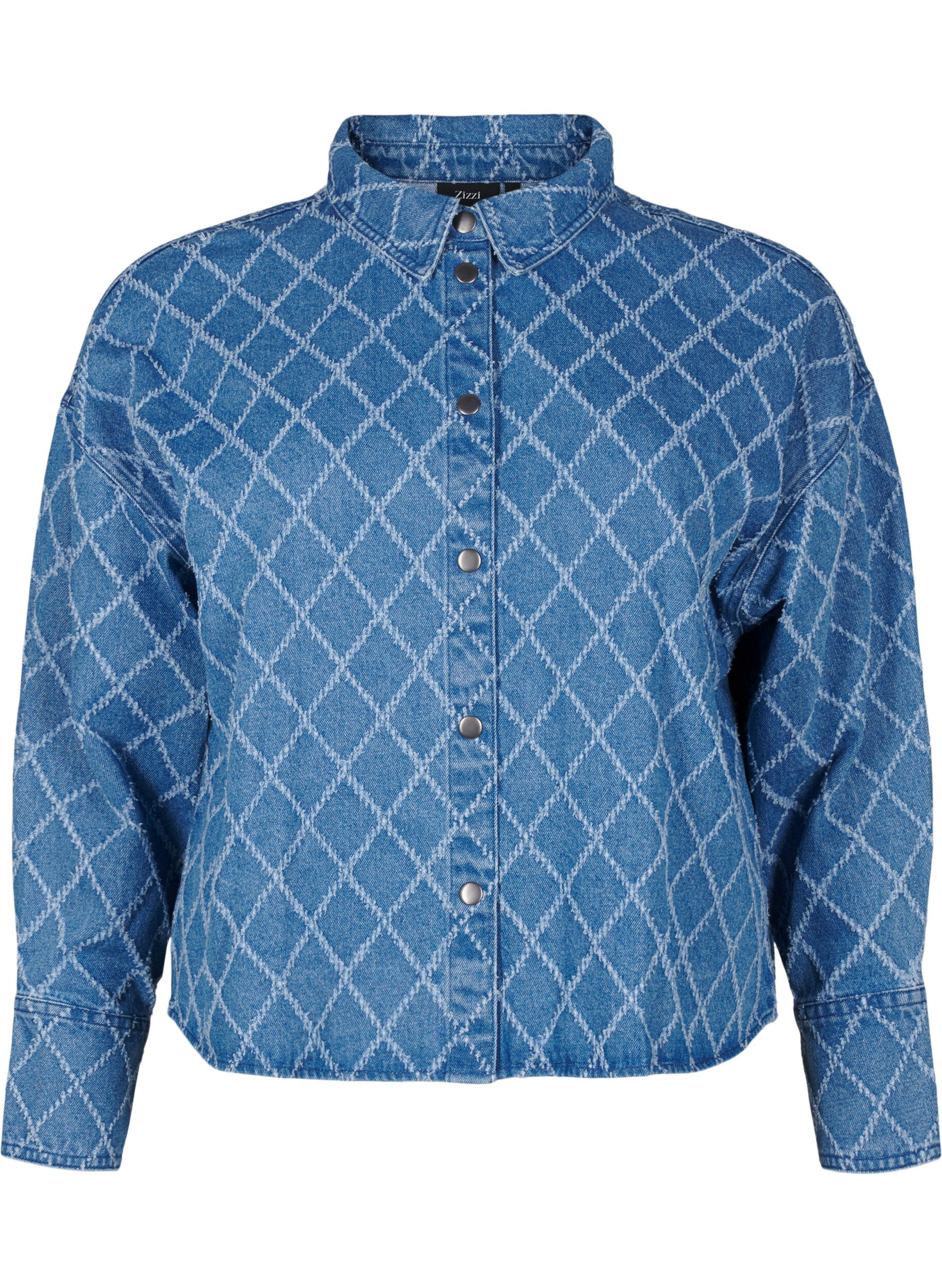 Zizzi Denim blouse met destroyed patroon, Blue Denim, Packshot image number 0
