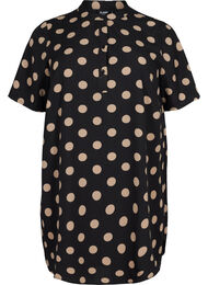 FLASH - Bloemen tuniek met korte mouwen, Black Brown Dot