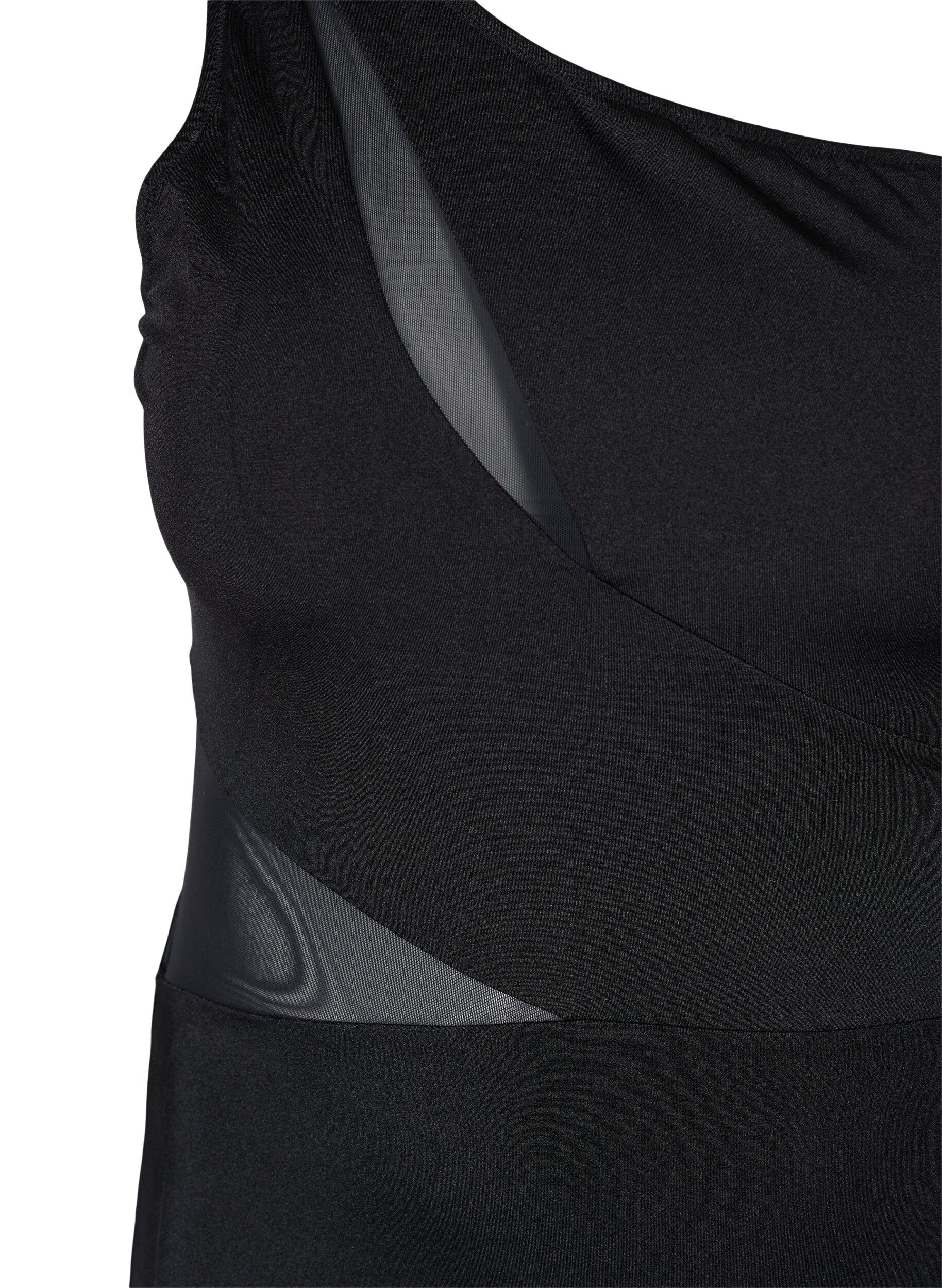 Zizzi One-shoulder badpak met mesh, Black, Packshot image number 2