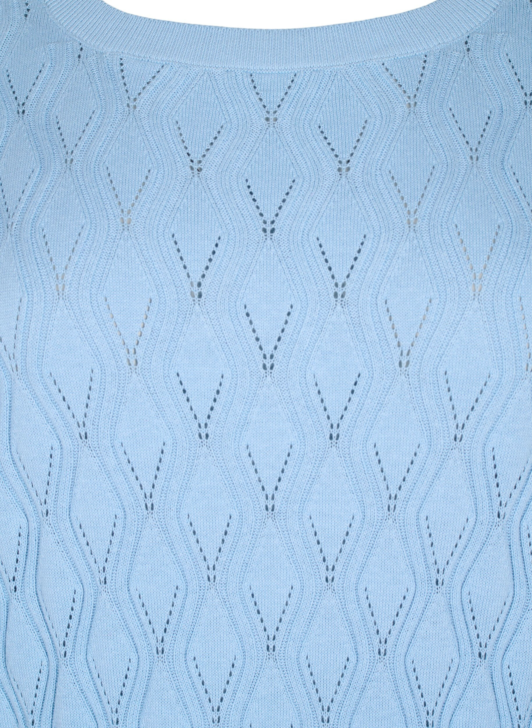 Zizzi Pullover met gatenpatroon en boothals	, Blue Bell, Packshot image number 2