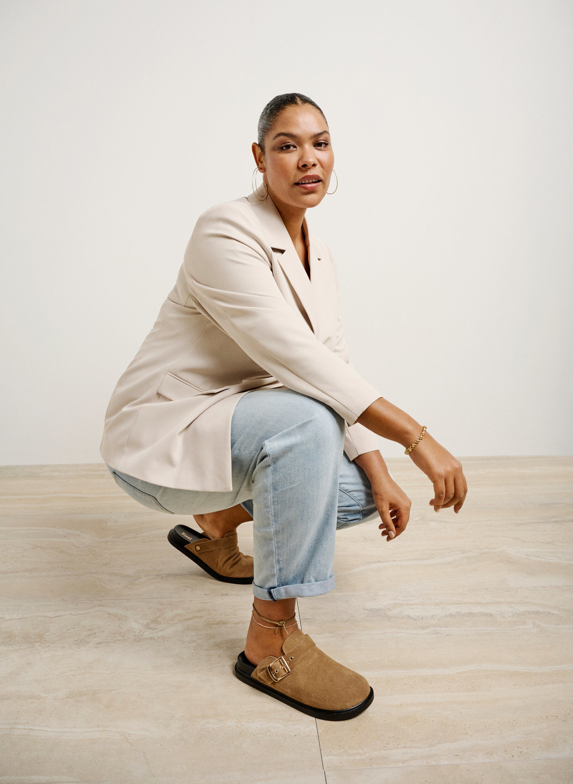 Zizzi Wijde pasvorm su&egrave;de klompen, Woodsmoke, Image image number 0