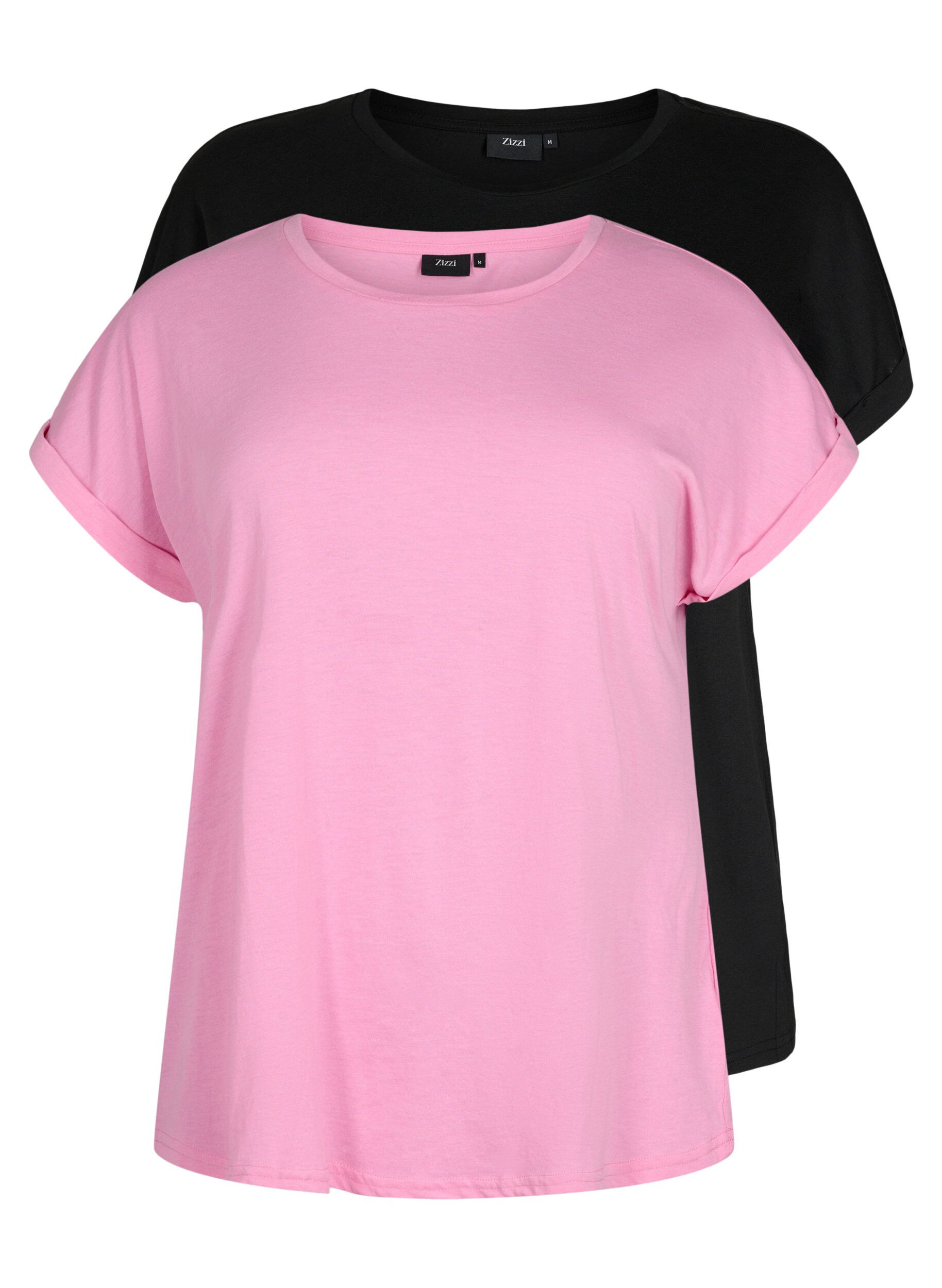 Zizzi 2-pack T-shirts met korte mouwen, Roze, Packshot image number 0