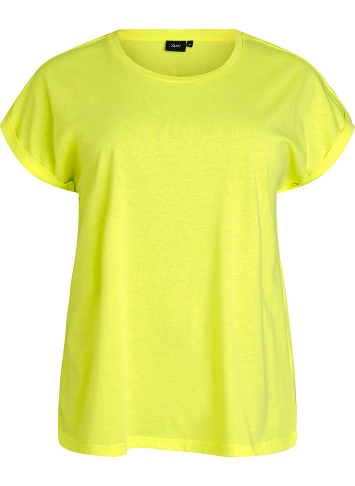 T-shirt van katoen in neon kleur, Geel, Packshot image number 0