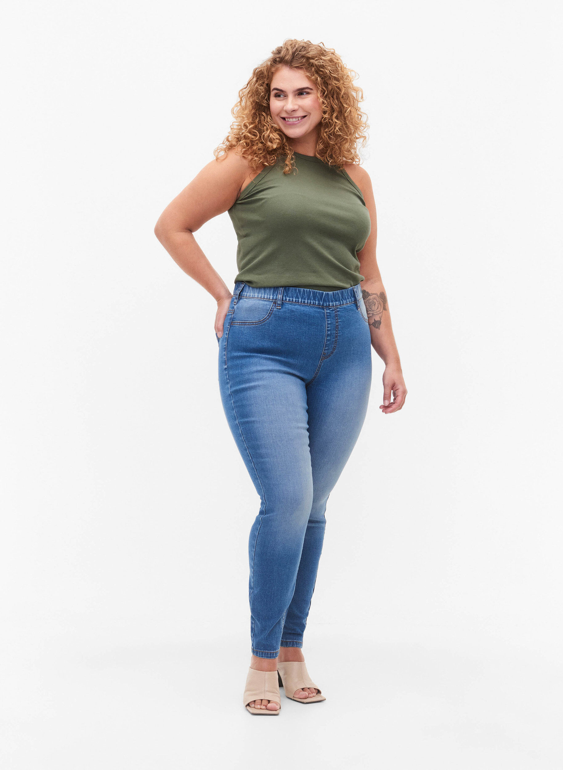 Zizzi Jeggings met achterzakken, Blue denim, Model image number 0