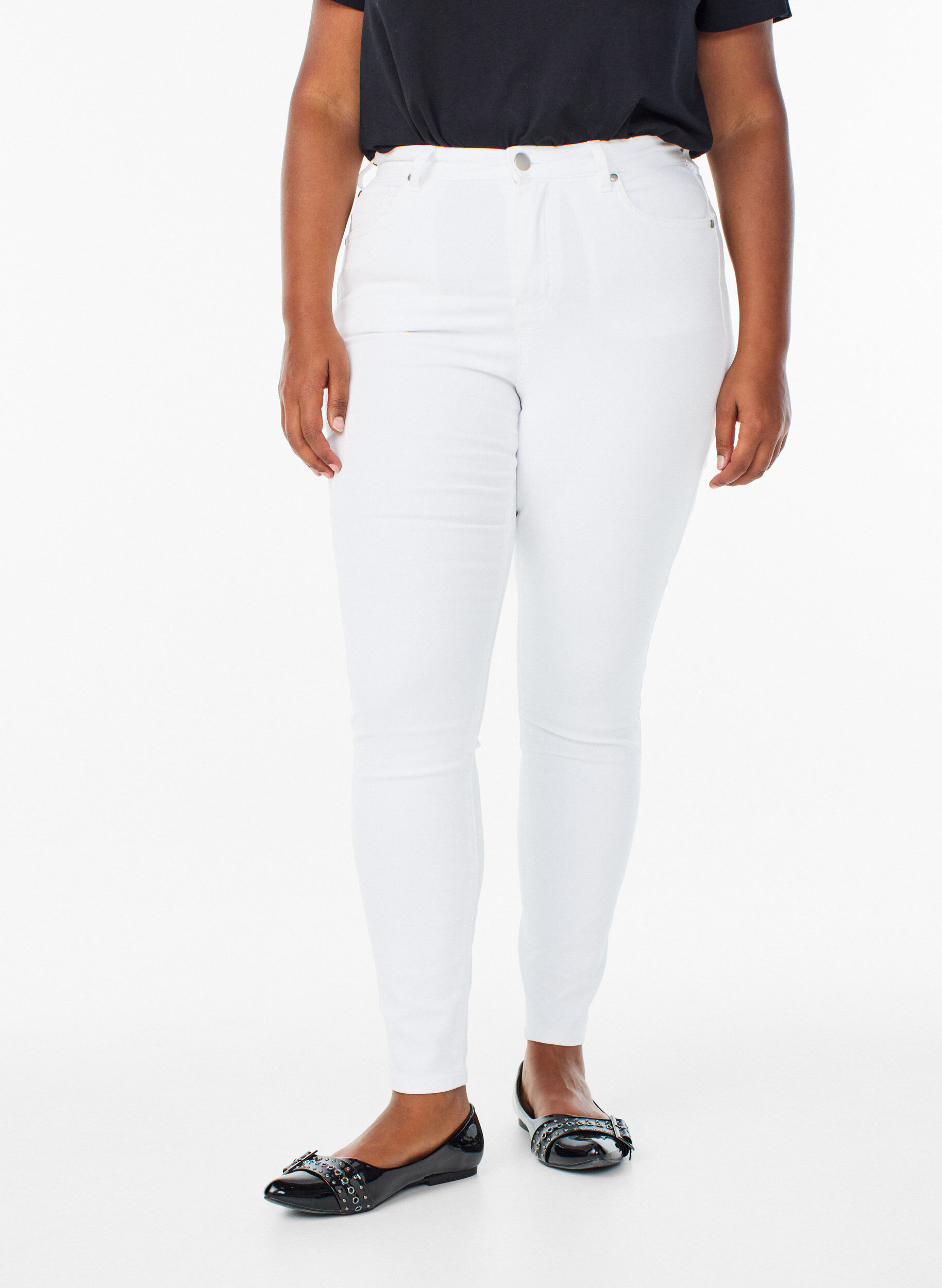 Zizzi Amy super slim fit jeans met hoge taille, Wit, Model image number 2