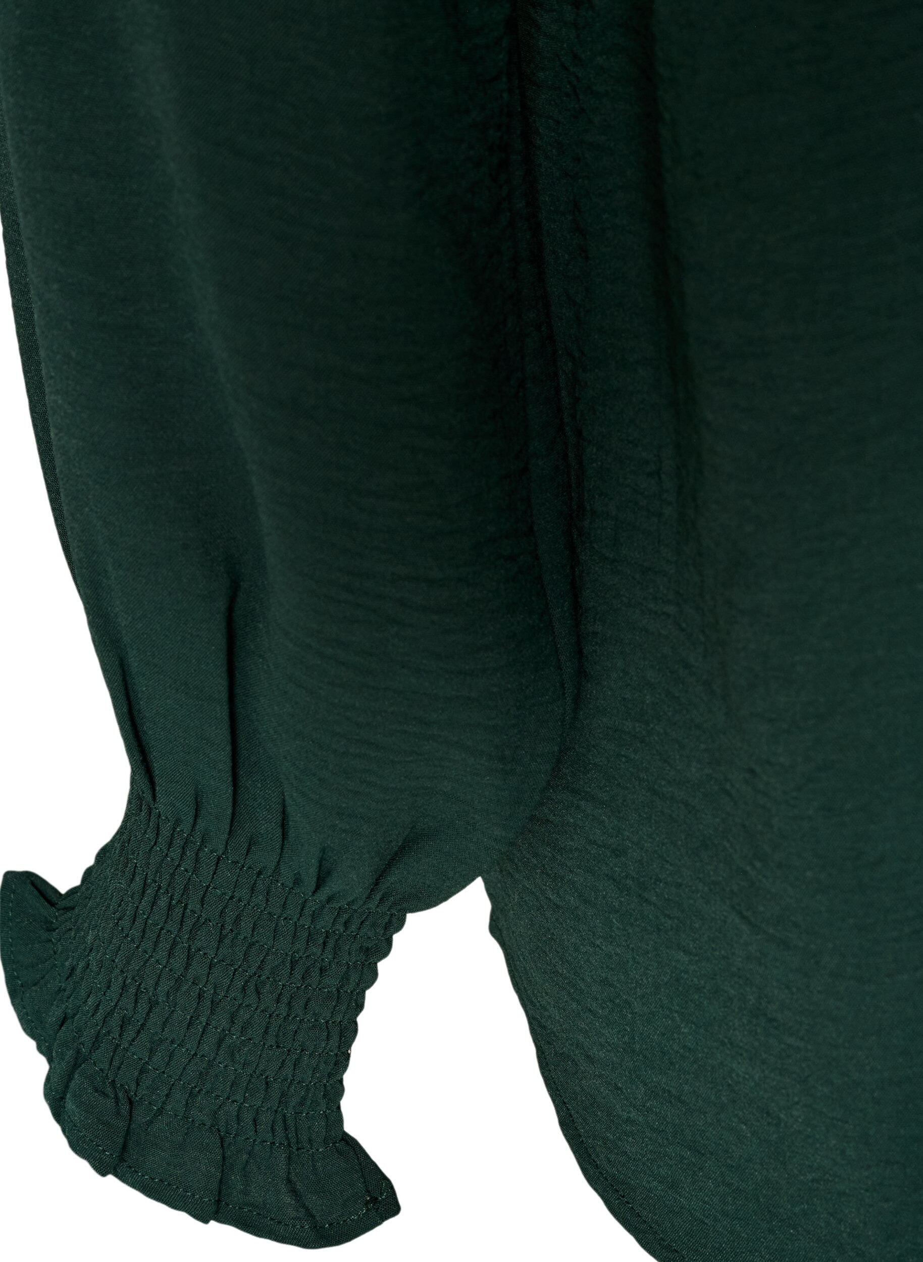 ZizziBlouse met smockmanchetten en V-hals, Groen, Packshot image number 3
