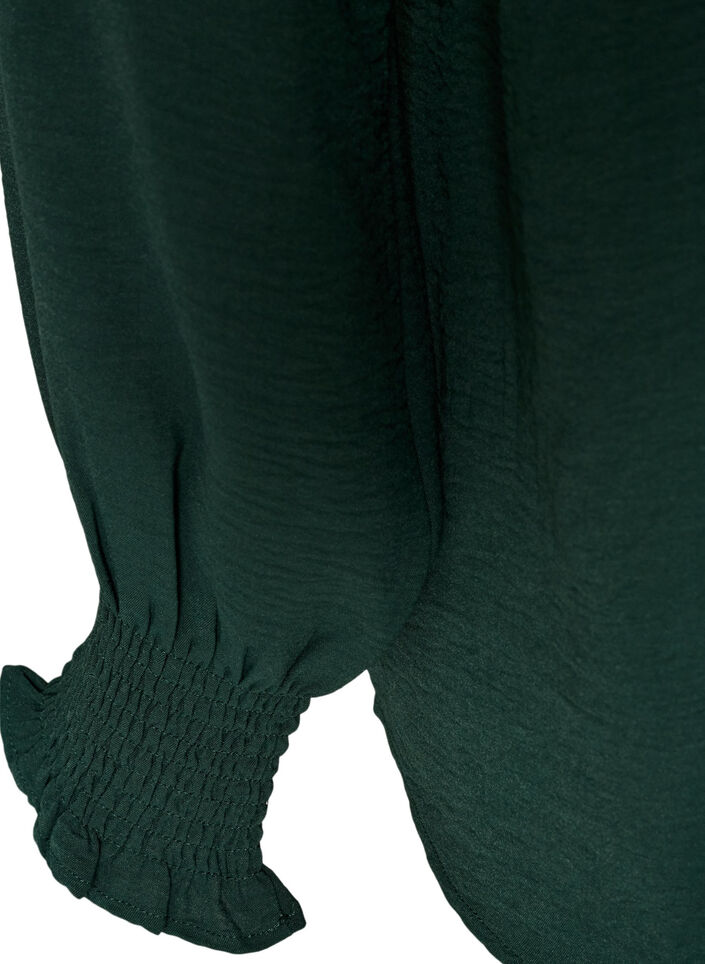 Blouse met smockmanchetten en V-hals, Groen, Packshot image number 3
