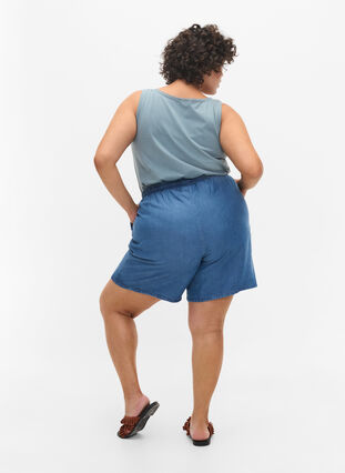 Losse shorts met trekkoord en zakken, Blue denim, Model image number 0