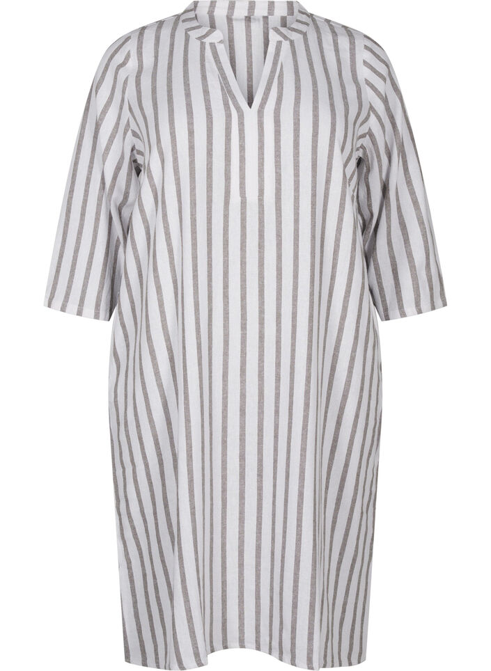 Gestreepte tuniek van linnen-viscose mix, White Stripe, Packshot image number 0