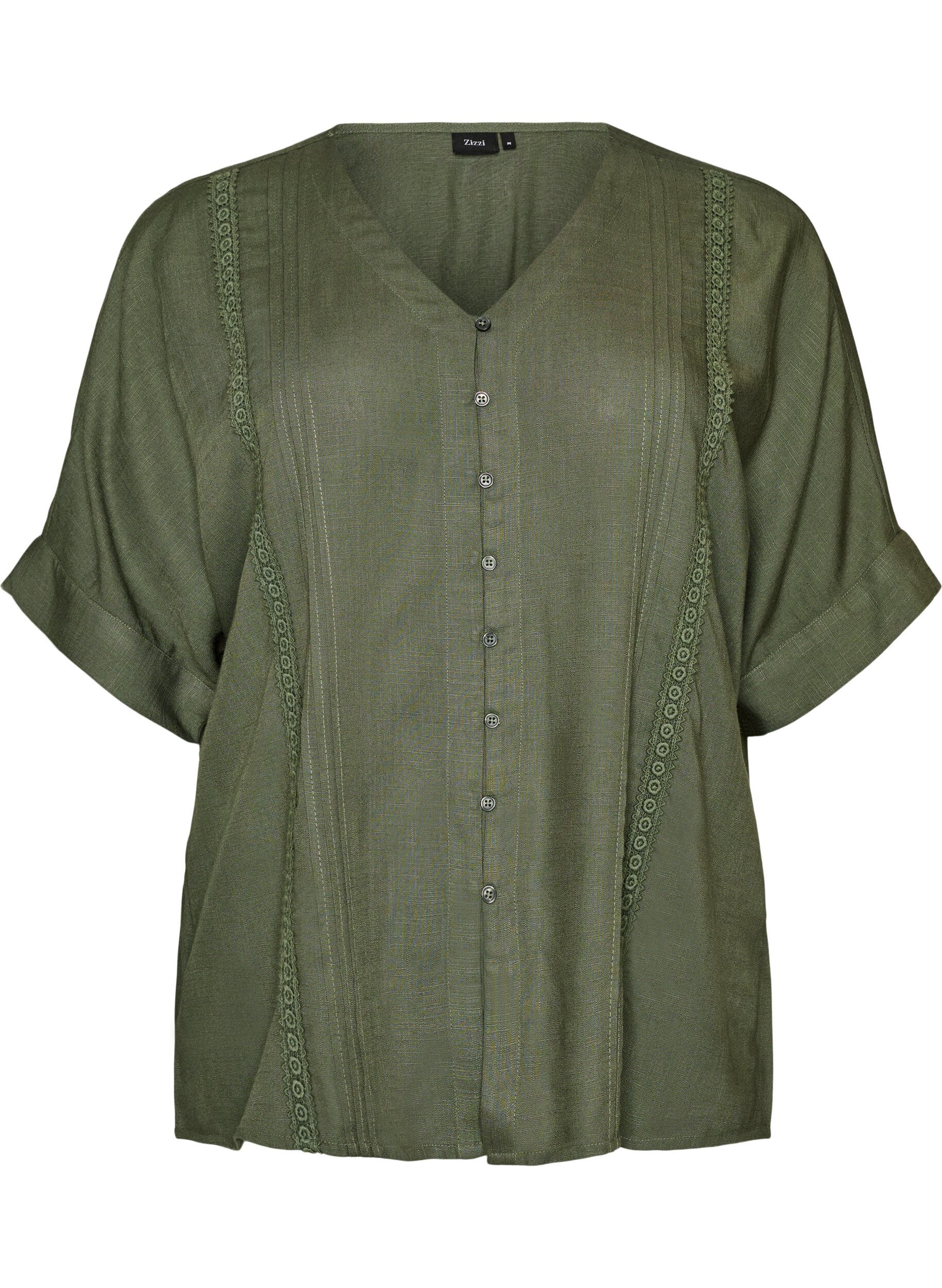 ZizziViscose blouse met crochet detail en knopen, Groen, Packshot image number 0