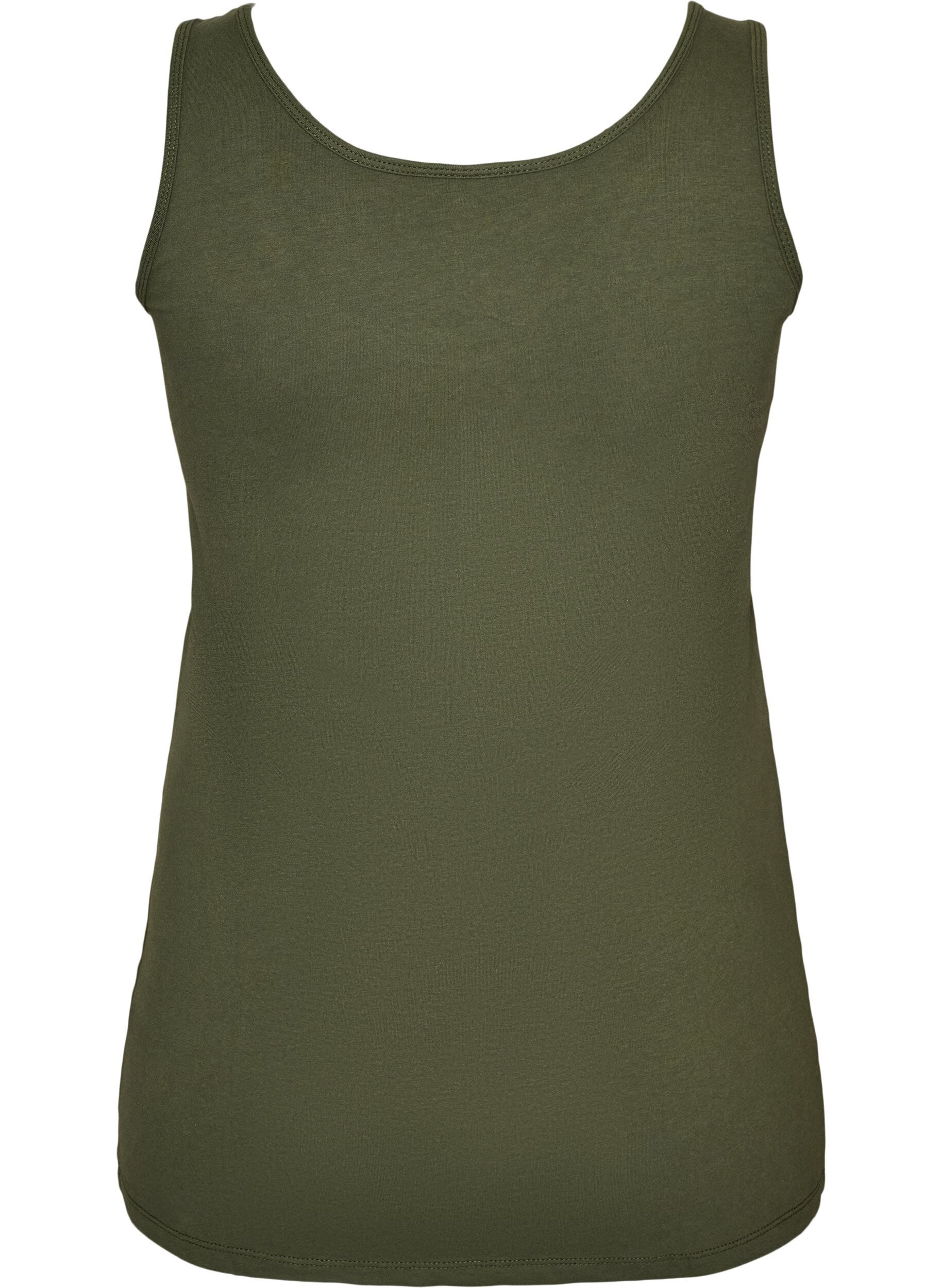 ZizziSolide kleur basis top in katoen, Groen, Packshot image number 1