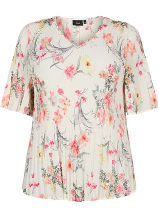 Gebloemde blouse met plooien, Sugar Swizzle Flower, Packshot image number 0