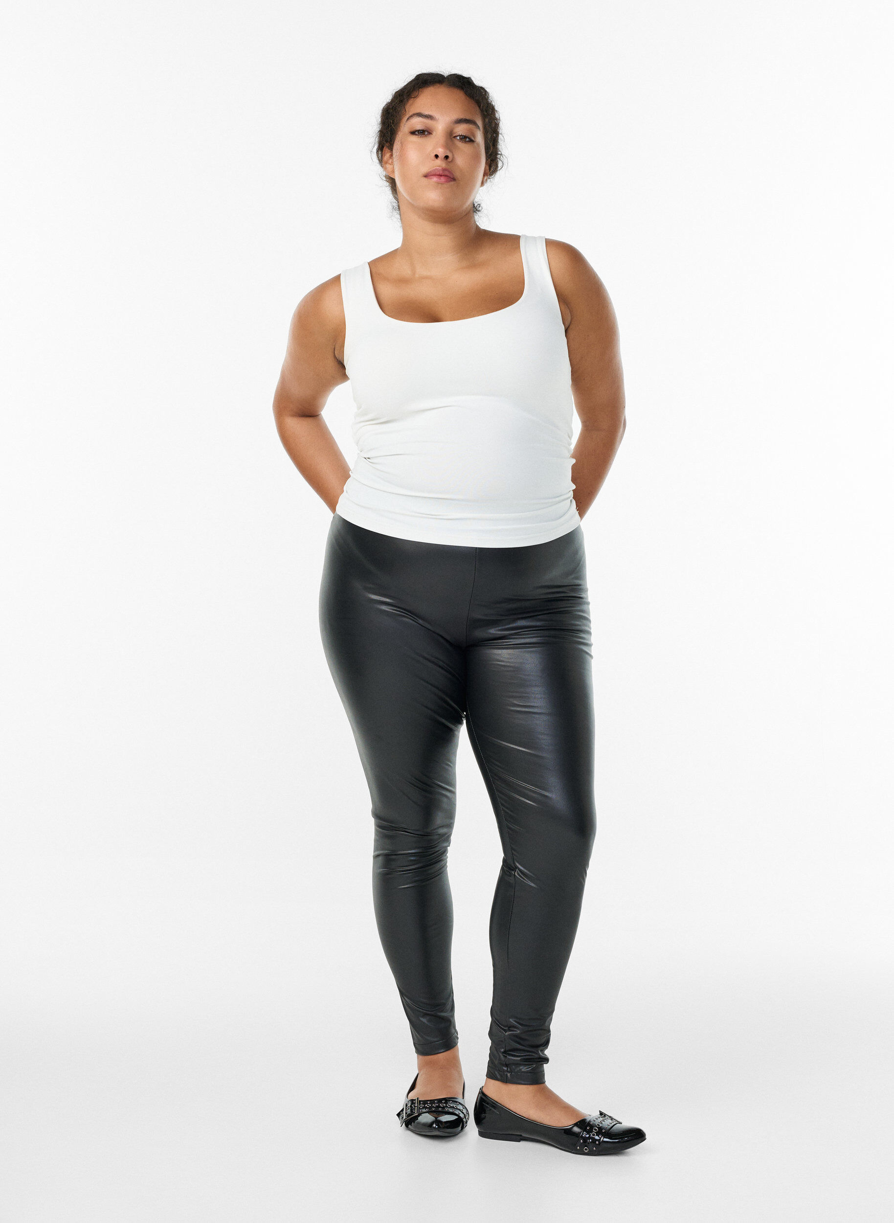 Zizzi Gecoate leggings met voering, Zwart, Model image number 1