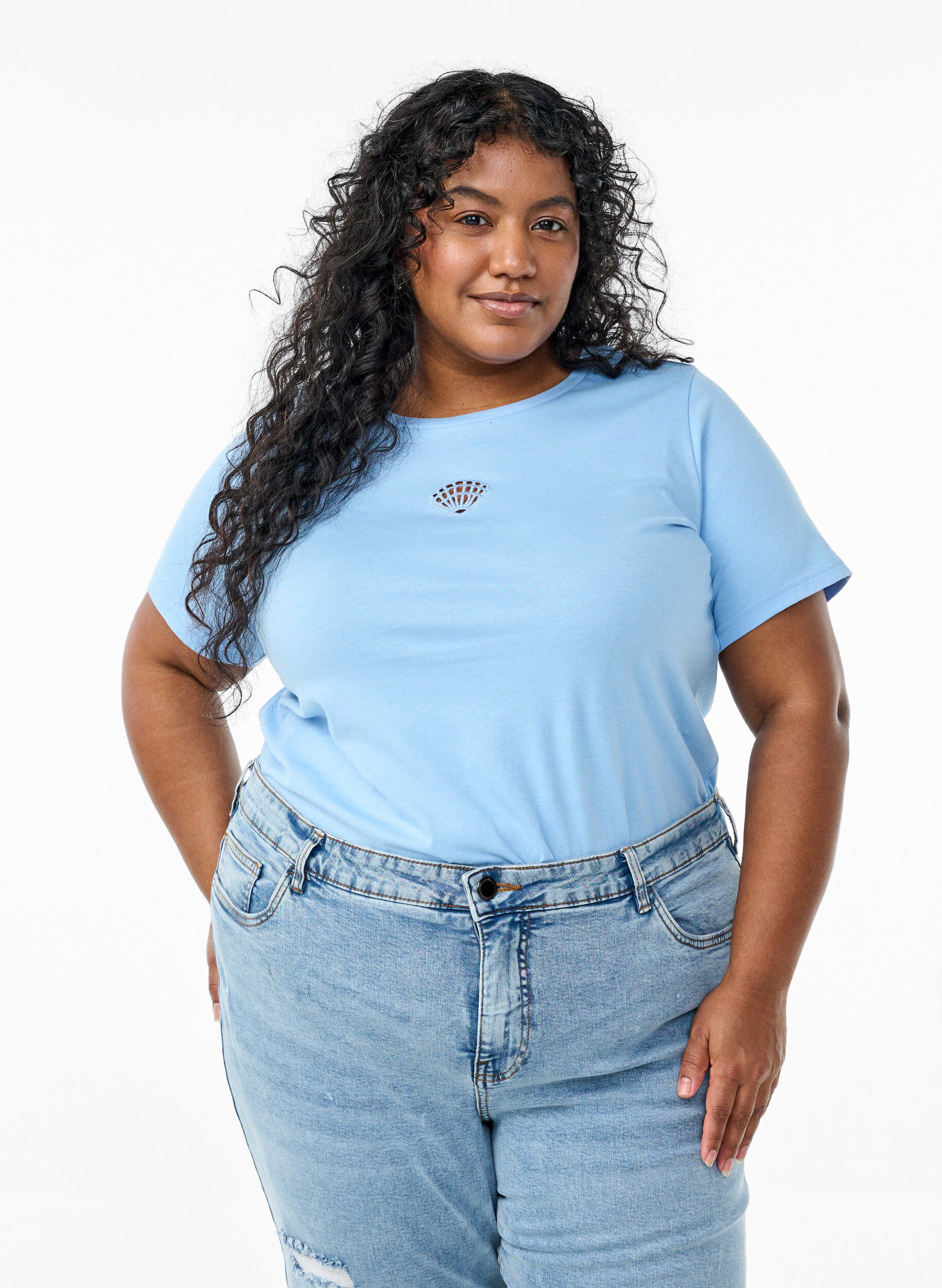 Zizzi T-shirt met decoratieve details, Blauw, Model image number 0