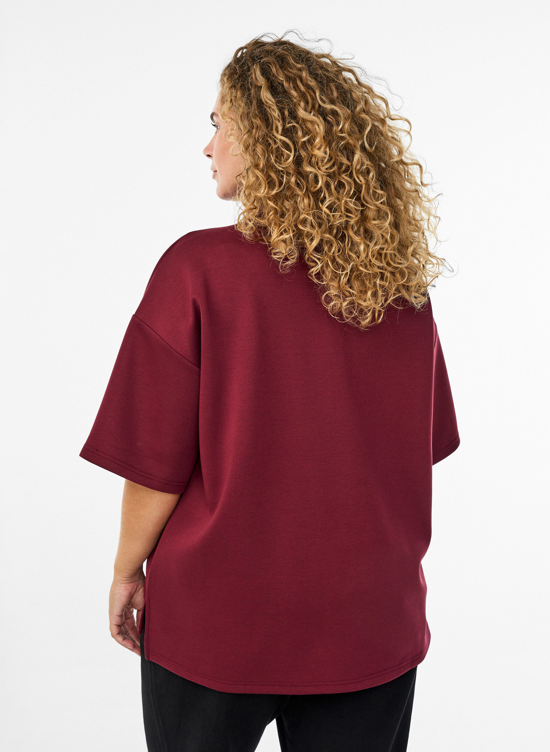 Zizzi Sweatshirt met korte mouwen en een hoge kraag, Donker Bordeaux, Model image number 2