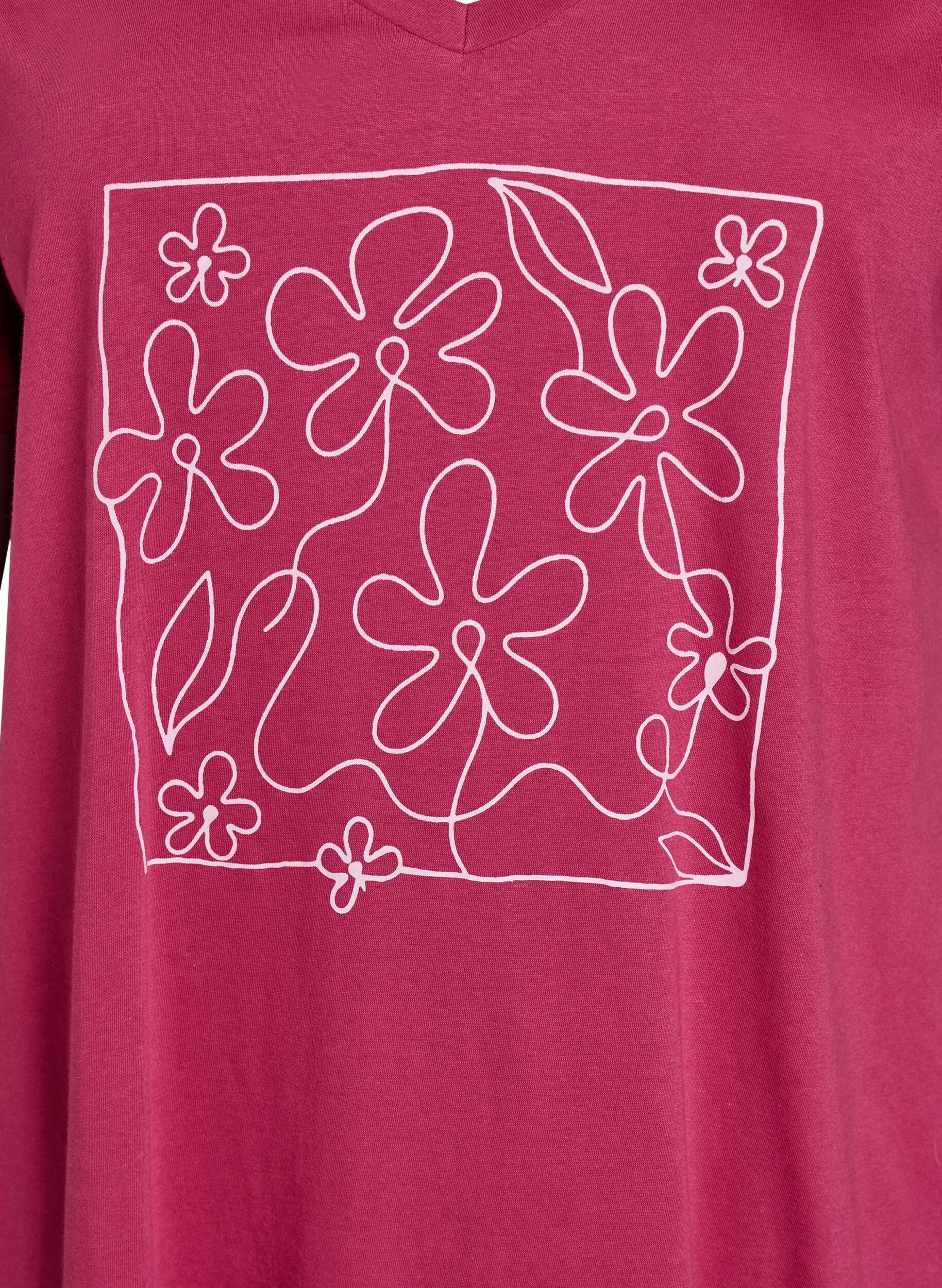 ZizziOrganische katoenen nachtjapon met V-hals, Rood, Packshot image number 2