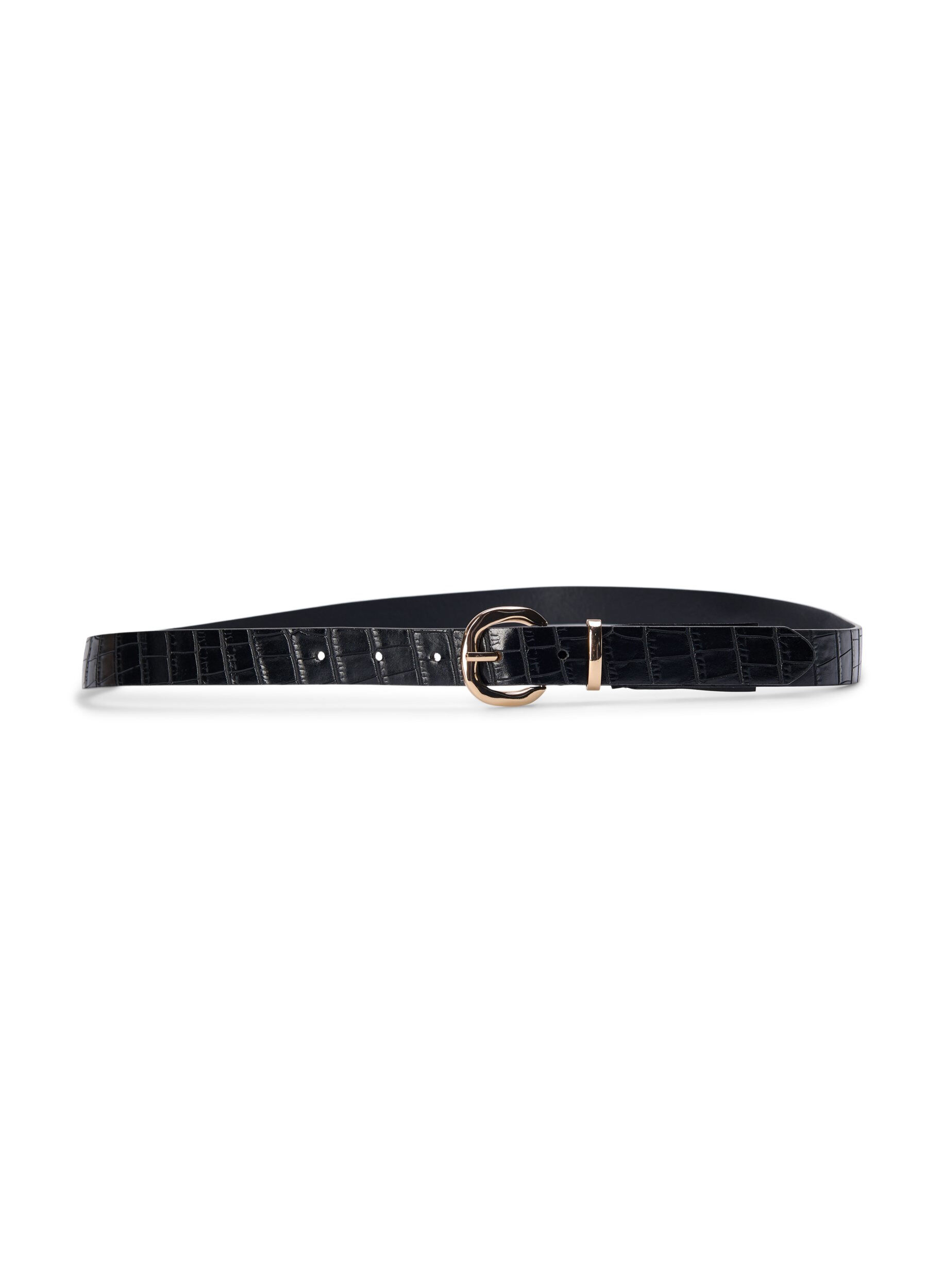Zizzi Kunstleren riem met krokodillenpatroon, Black, Packshot image number 2