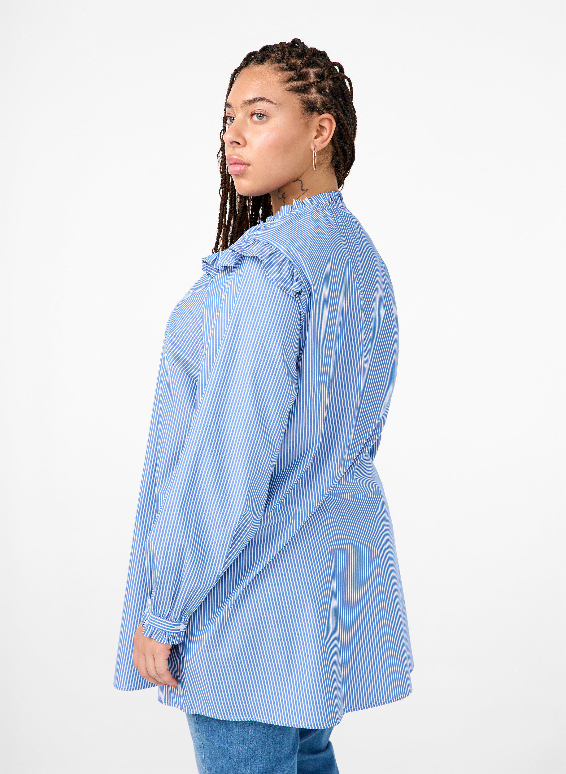 Zizzi Gestreepte tuniek met ruches, Princess Blue W. St., Model image number 1