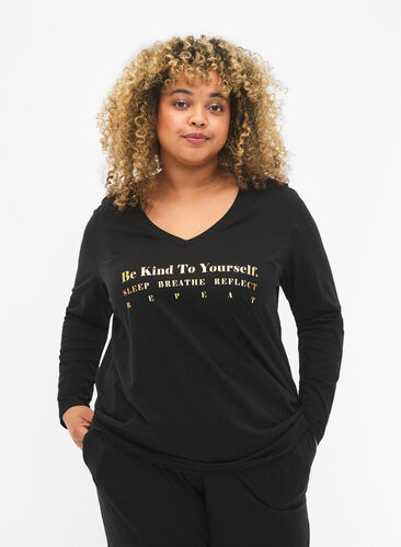 Katoenen nachthemd met tekstopdruk, Black W. Be, Model image number 0