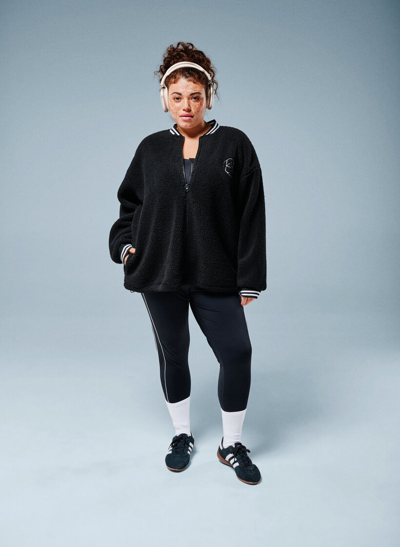 Teddyfleece jas met strependetails, Zwart, Image image number 0