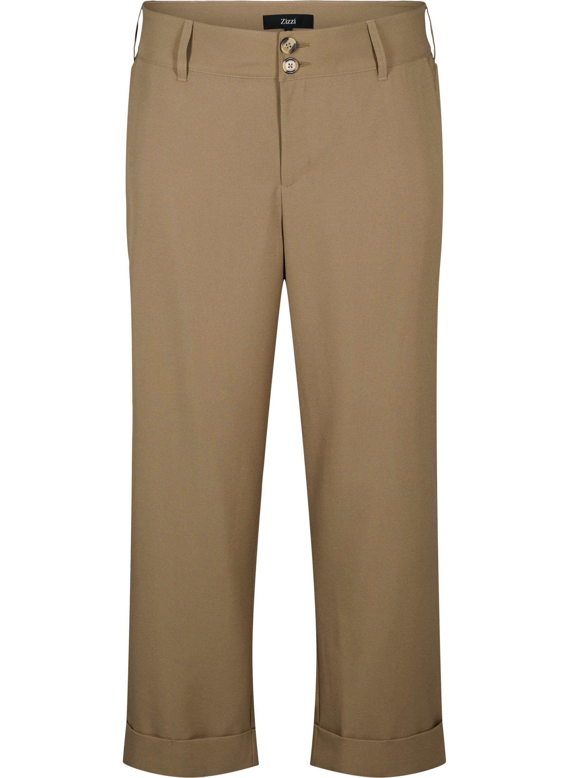 Zizzi Broek met hoge taille en omslag, Petrified Oak, Packshot image number 0