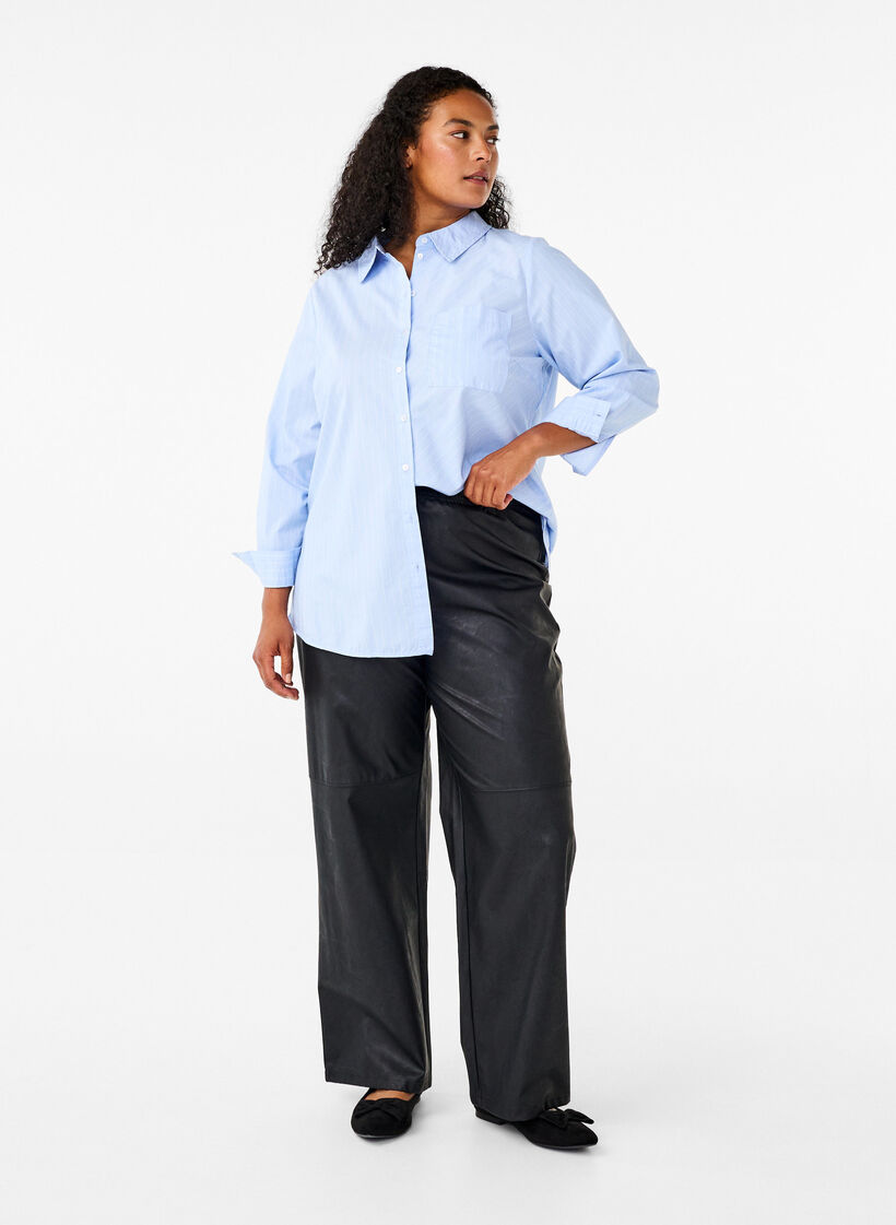 Losse imitatielederen broek met elastische tailleband, Black, Model image number 0