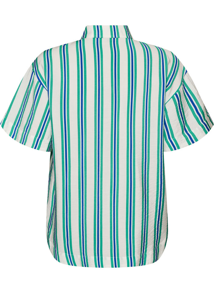 Gestreepte viscose shirt met korte mouwen, Vanille, Packshot image number 1
