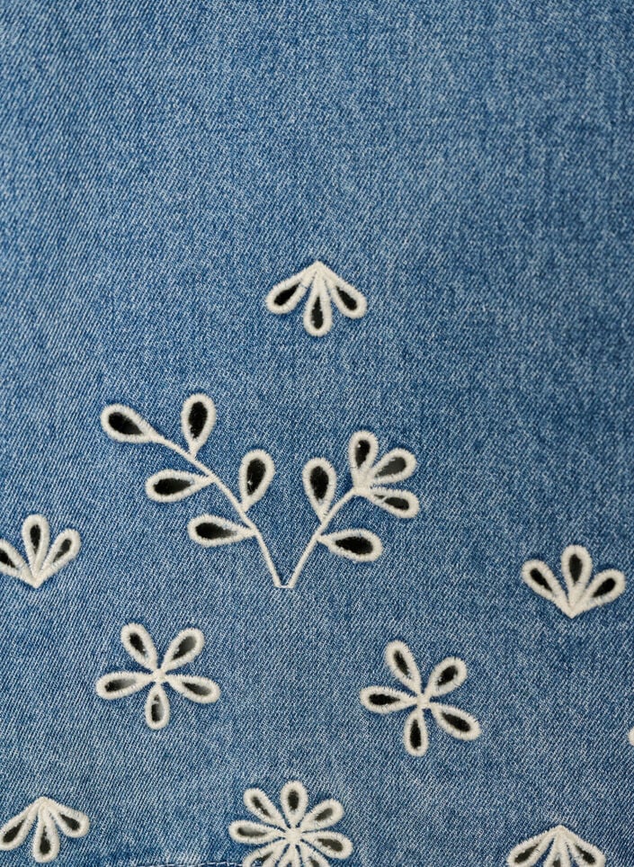 Denim blouse met korte mouwen en broderie anglaise, Blauw, Packshot image number 3