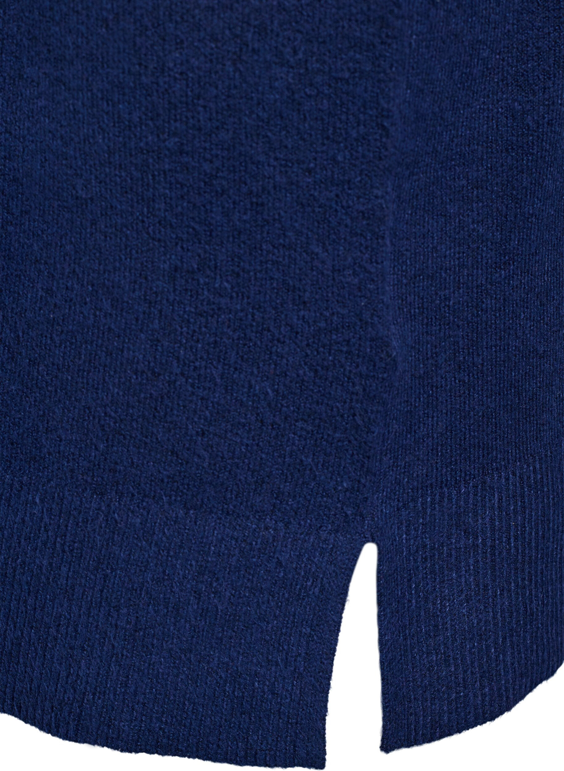 ZizziKorte gebreide jurk met golvende zoom en splitjes, Blauw, Packshot image number 3