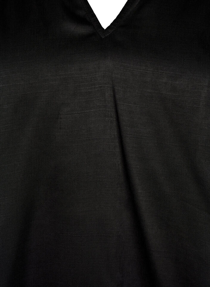 Blouse met lange mouwen, ruches en V-hals, Black, Packshot image number 2