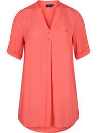 Tuniek van viscose met korte mouwen, Hot Coral