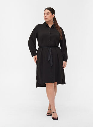Blouse jurk met striksluiting en knopen, Black, Model image number 2