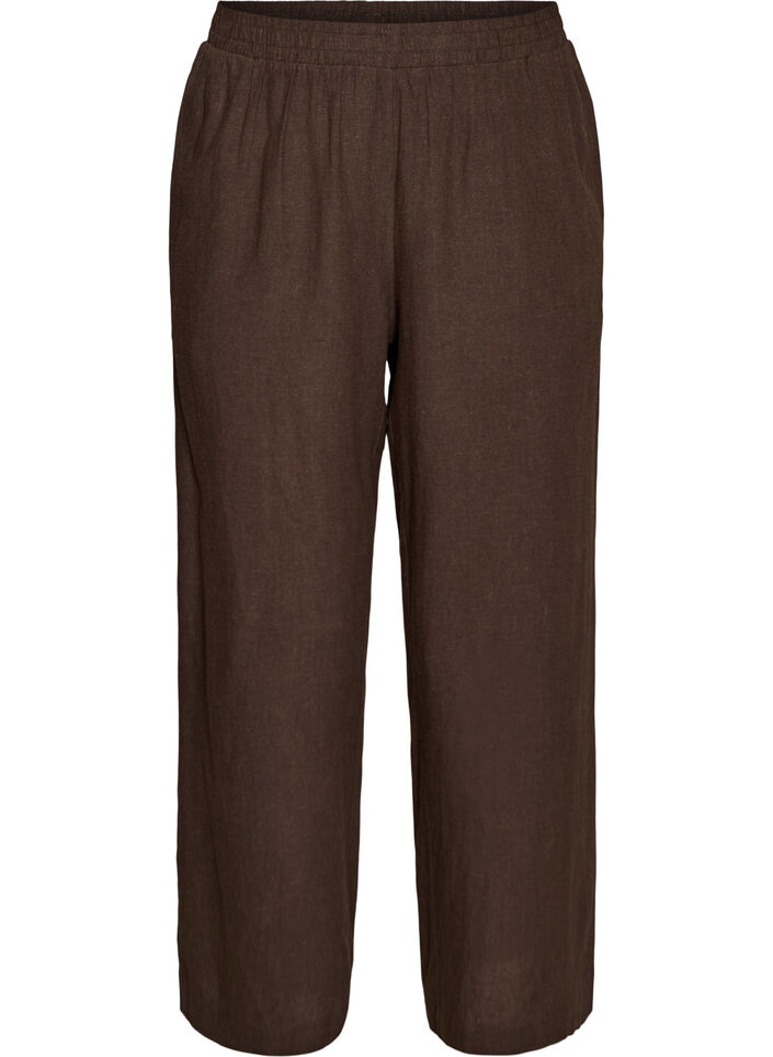 Wijde linnen en viscose broek, Bruin, Packshot image number 0