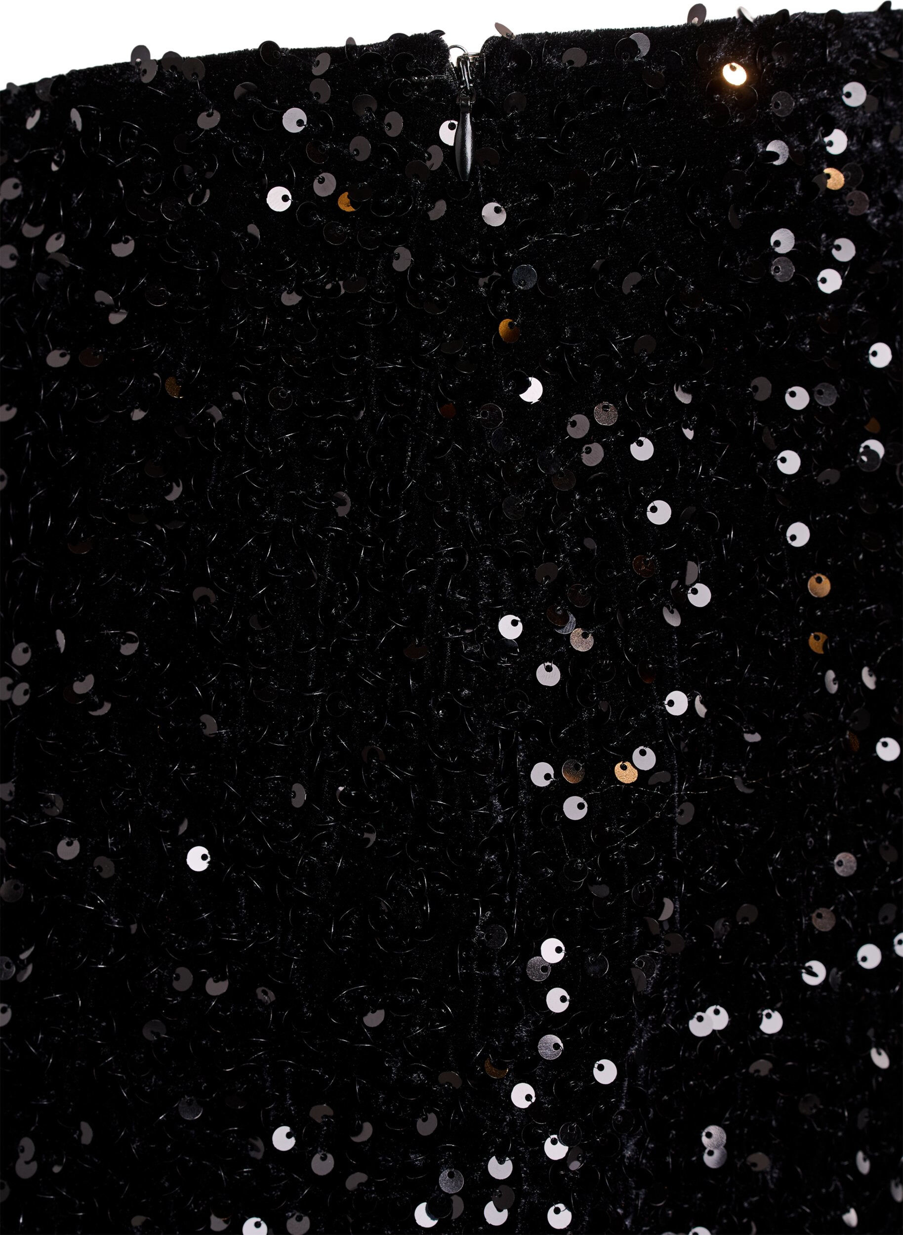 Zizzi Korte paillettenrok met een elastische tailleband, Zwart, Packshot image number 3