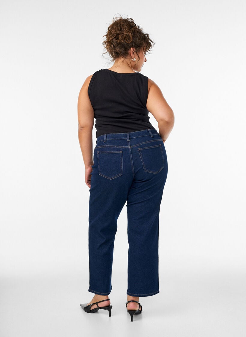 Gecropte straight-fit jeans met een normale taille, Blauw, Model image number 1