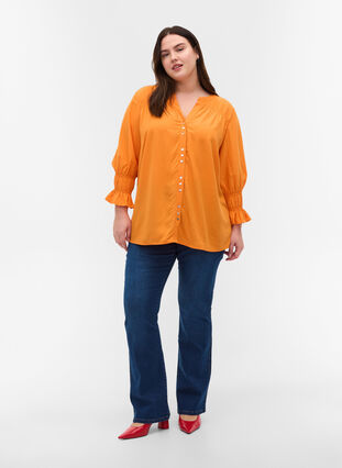 Viscose blouse met knoopsluiting en 3/4-mouwen, Tangelo, Model image number 2