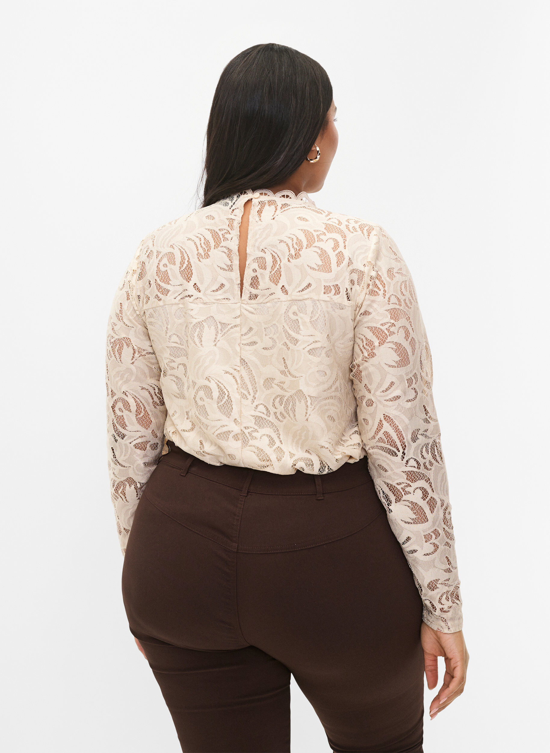 Zizzi Kanten blouse met lange mouwen, Champagne, Model image number 1