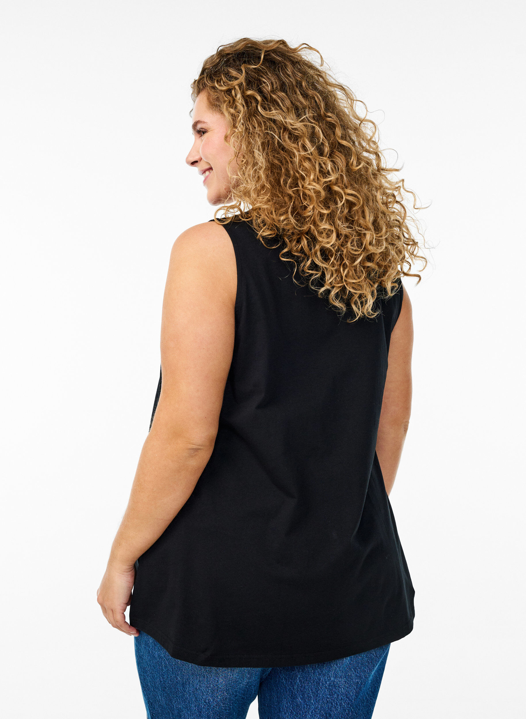 Zizzi Katoenen top met a-vorm, Zwart, Model image number 2