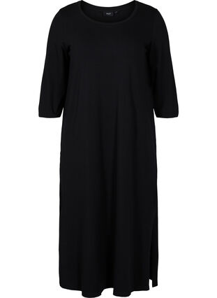 Katoenen midi-jurk met split, Black, Packshot image number 0