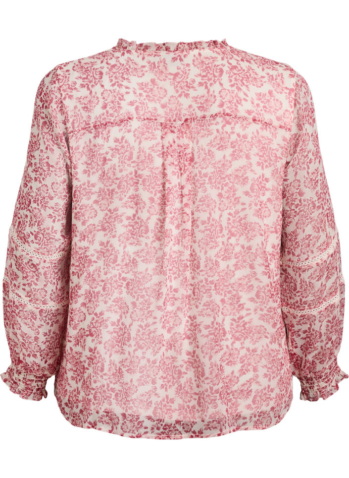 Chiffonblouse met bloemenprint en gehaakte bies, Rood, Packshot image number 1