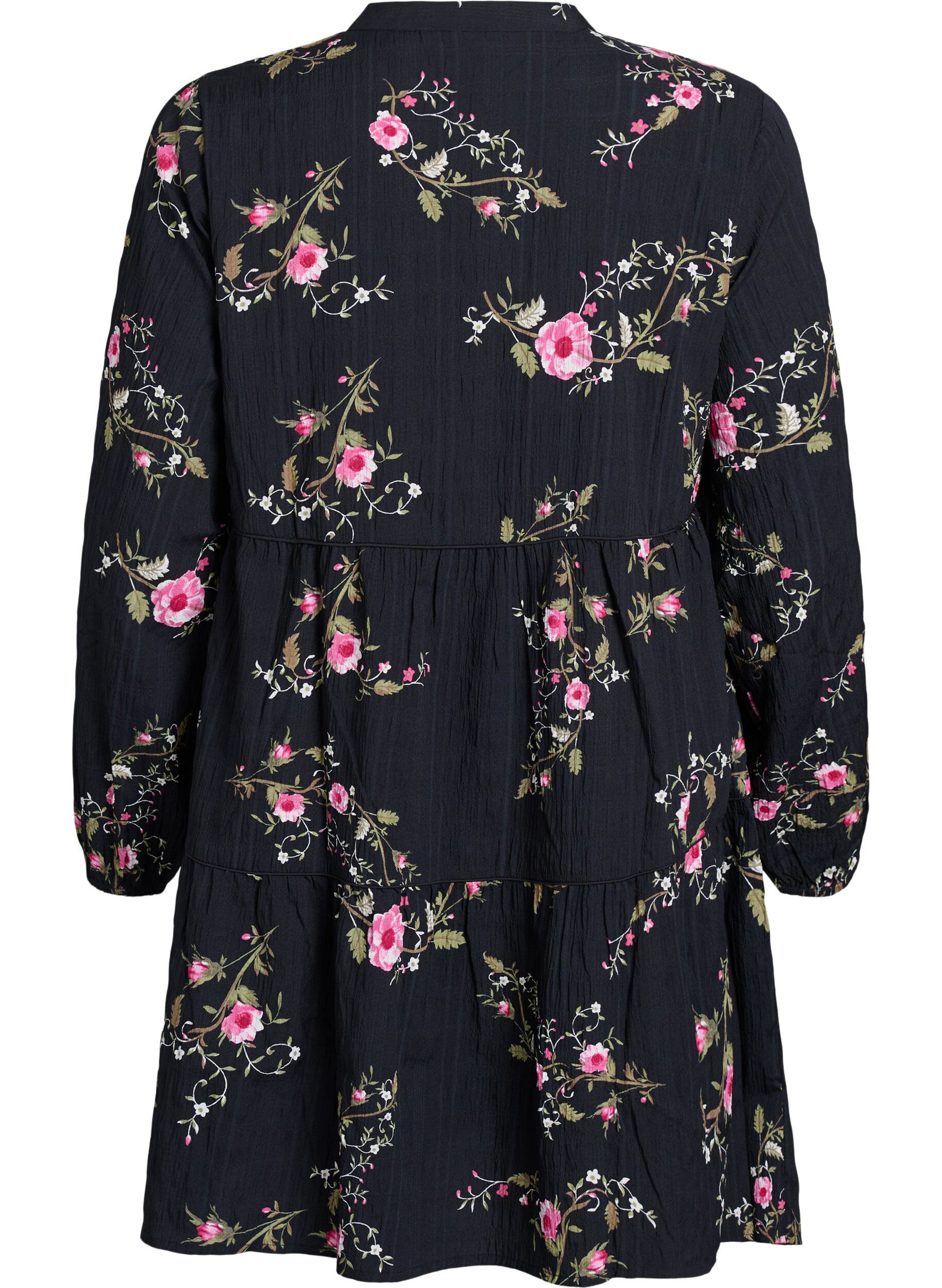 Zizzi Jurk met bloemenprint en striksluiting, Zwart, Packshot image number 1