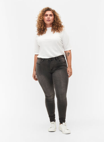 Super slim Amy jeans met hoge taille, Dark Grey Denim, Model image number 0