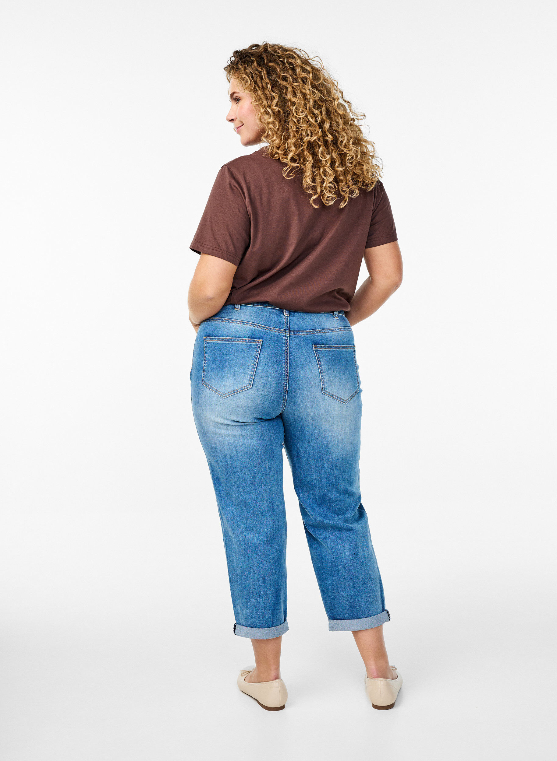 Zizzi 7/8 jeans met oprolbare pijpen en hoge taille, Blauw, Model image number 1
